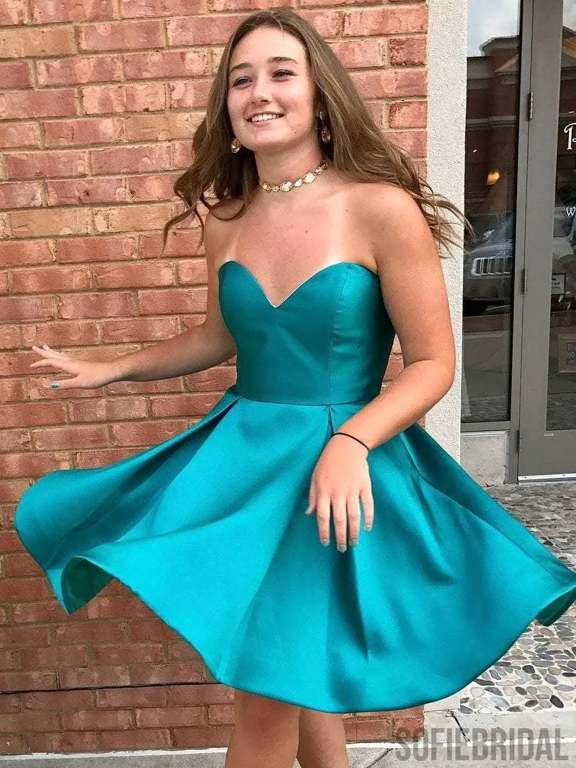 Cute Simple Sweetheart Teal Cheap Homecoming Dresses 2018, CM474