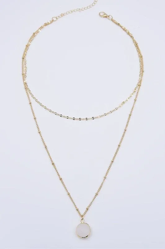 Delicate Disc Pendant Double Layered Necklace In Multiple Colors