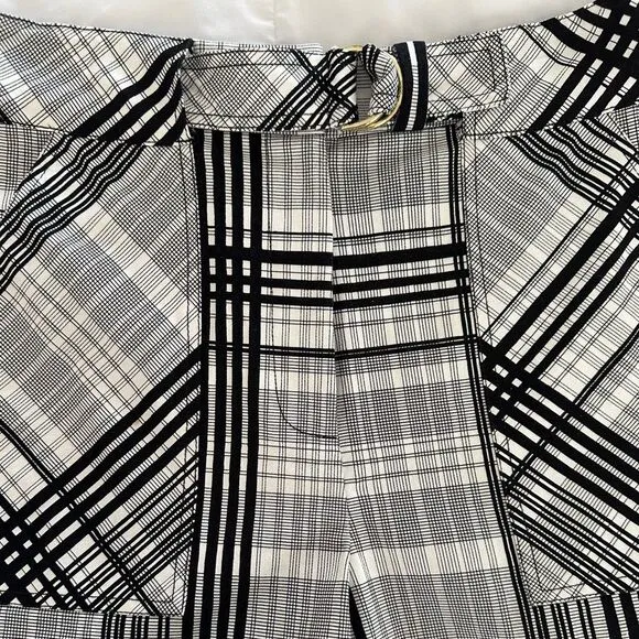 Diane Von Furstenberg High Waist Black White Plaid  Double D Loop Belted Shorts
