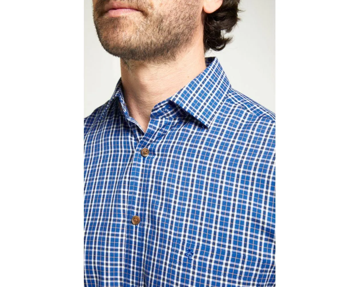 Double Two Men's Pure Cotton Bamboo Blend Twill Check Shirt in Royal Blue 2XL to 5XL
