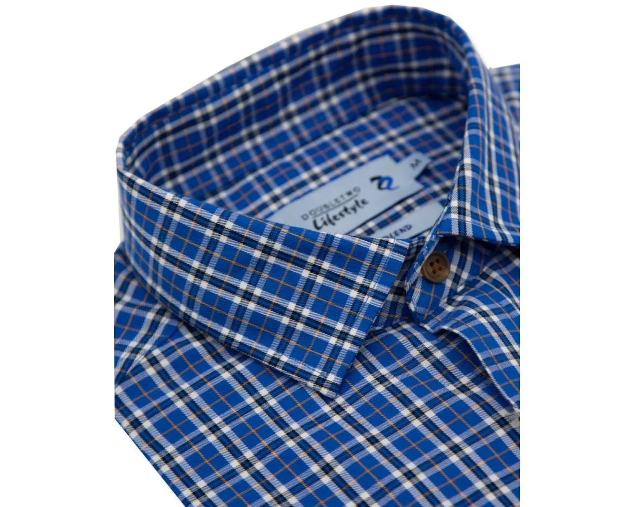 Double Two Men's Pure Cotton Bamboo Blend Twill Check Shirt in Royal Blue 2XL to 5XL