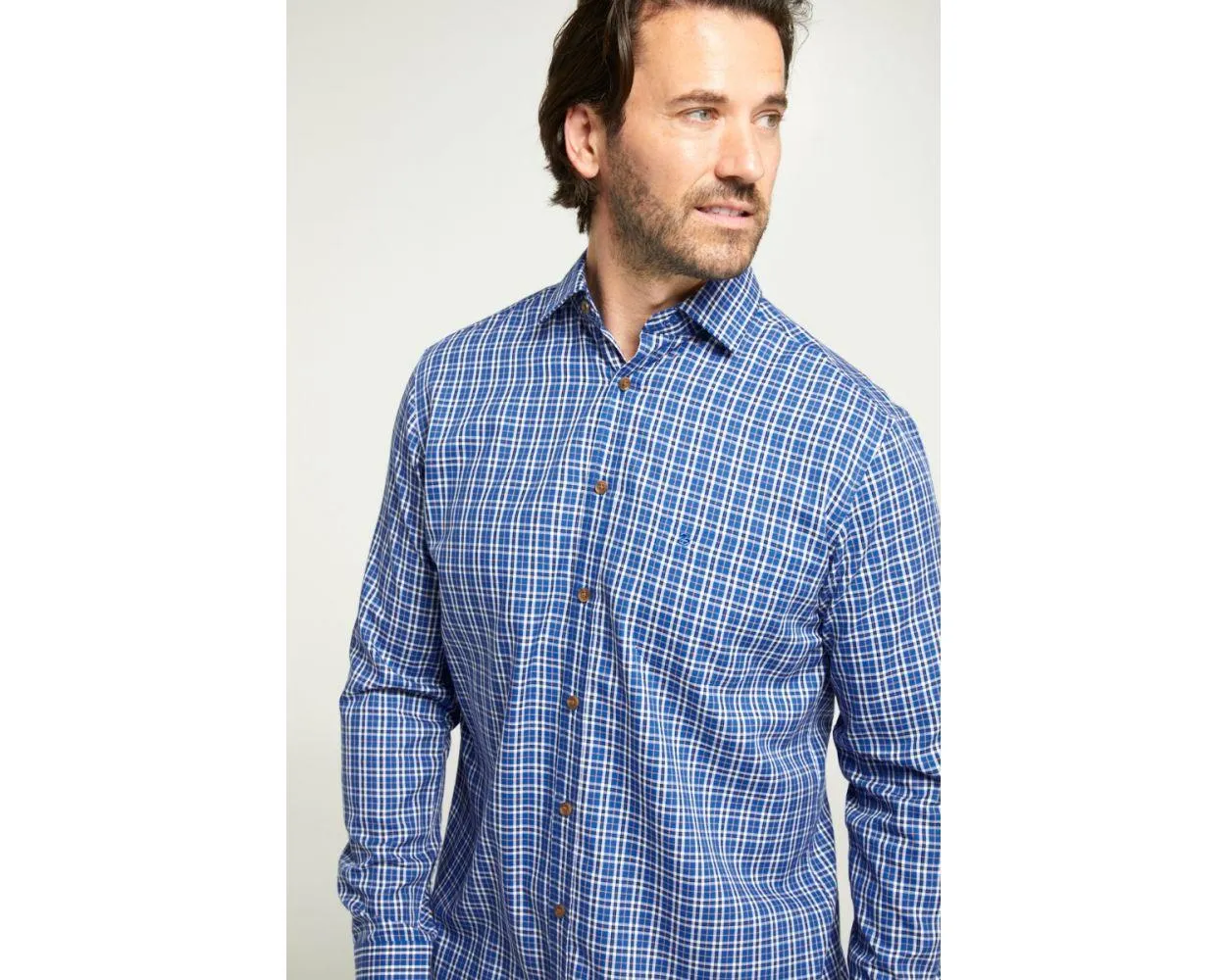 Double Two Men's Pure Cotton Bamboo Blend Twill Check Shirt in Royal Blue 2XL to 5XL