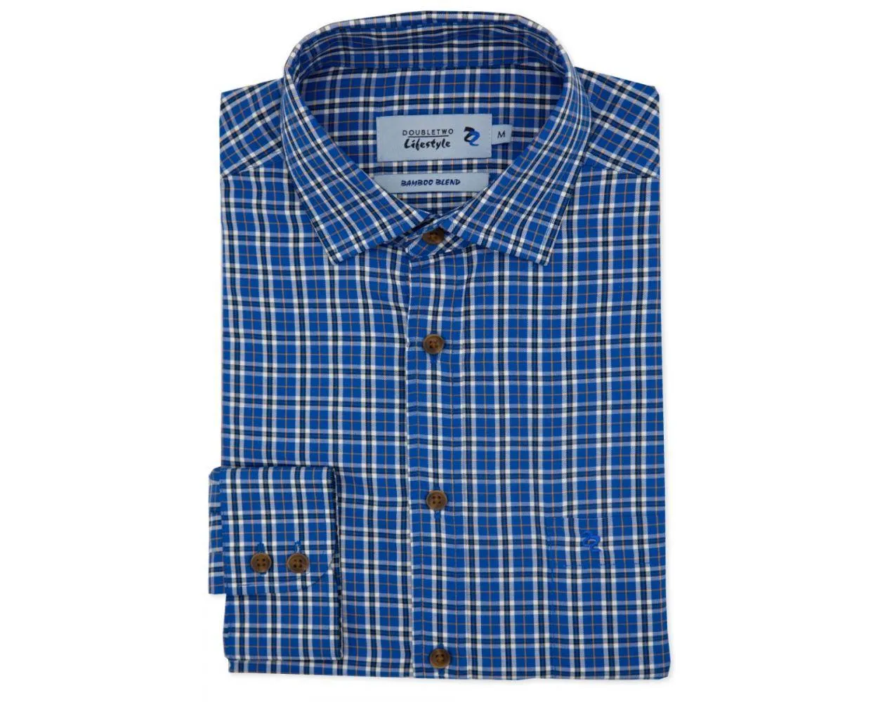 Double Two Men's Pure Cotton Bamboo Blend Twill Check Shirt in Royal Blue 2XL to 5XL