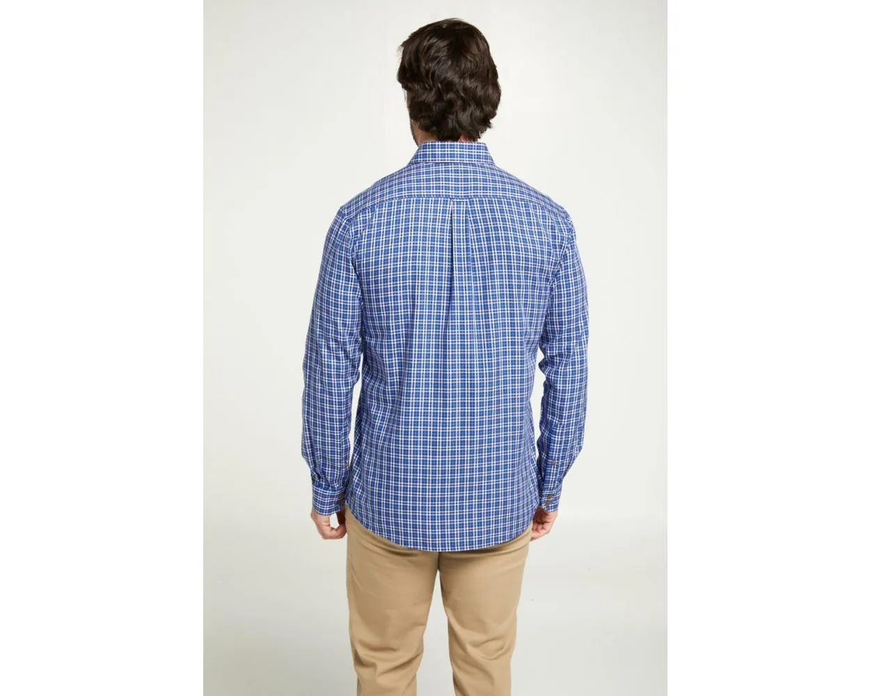 Double Two Men's Pure Cotton Bamboo Blend Twill Check Shirt in Royal Blue 2XL to 5XL