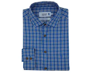 Double Two Men's Pure Cotton Bamboo Blend Twill Check Shirt in Royal Blue 2XL to 5XL