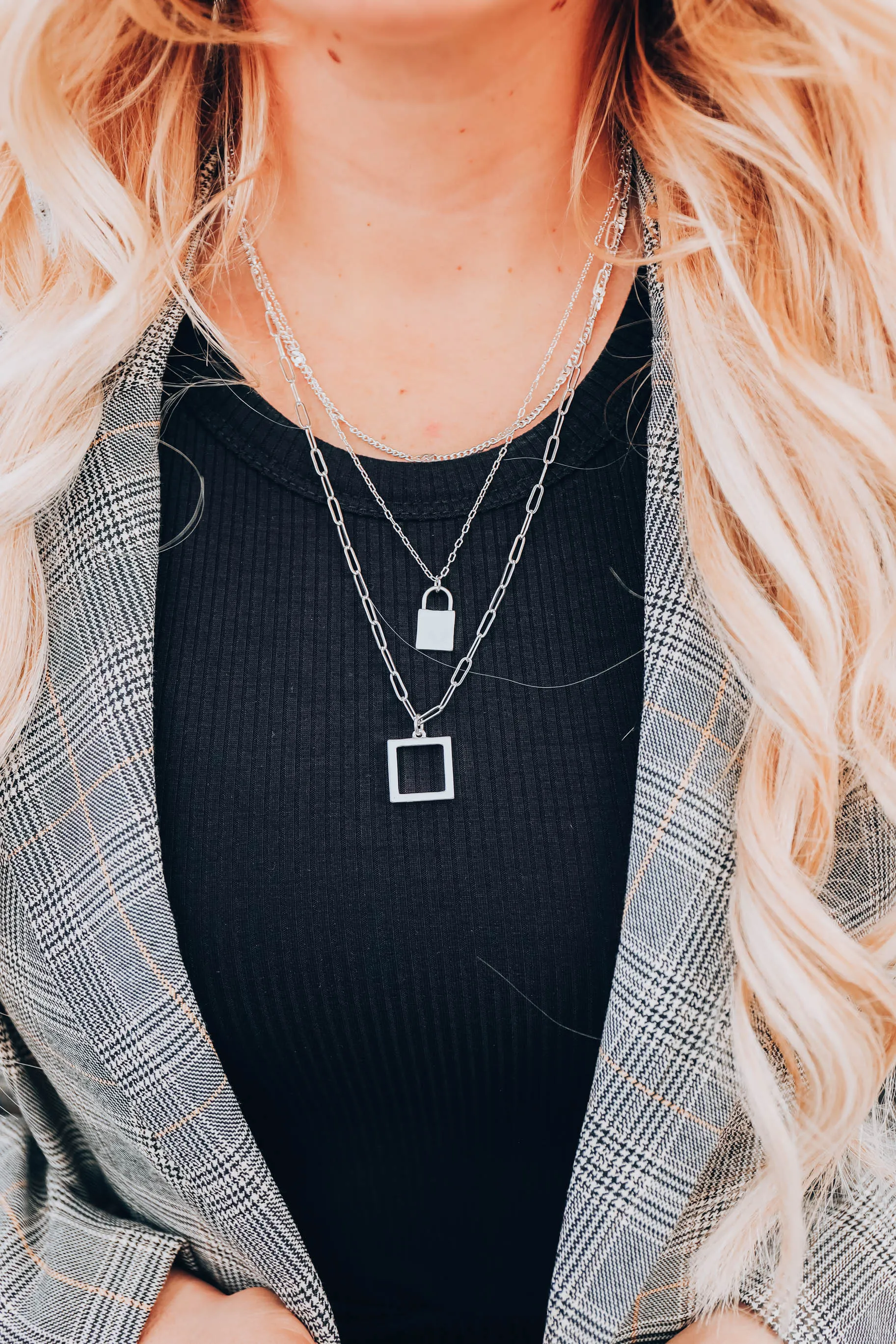 Down Rodeo Layered Necklace Set - Silver
