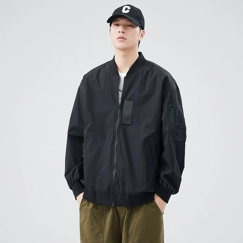 Easy-to-clean Hooded Varsity Jacket for Men with Zip-up Closure