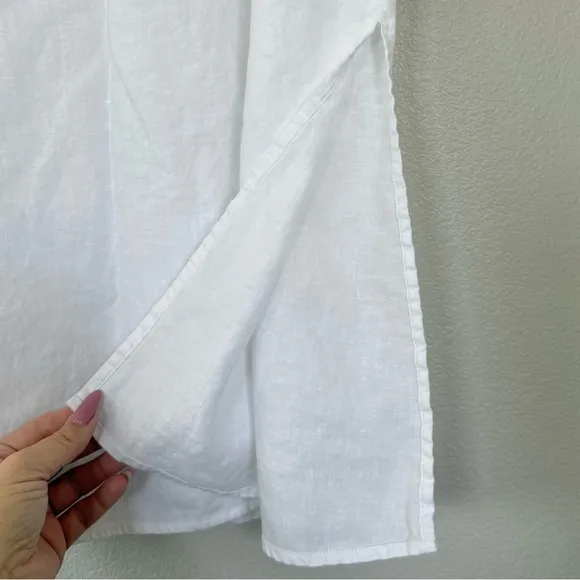 EILEEN FISHER XL Organic Handkerchief Linen Side Slit Midi Skirt in White
