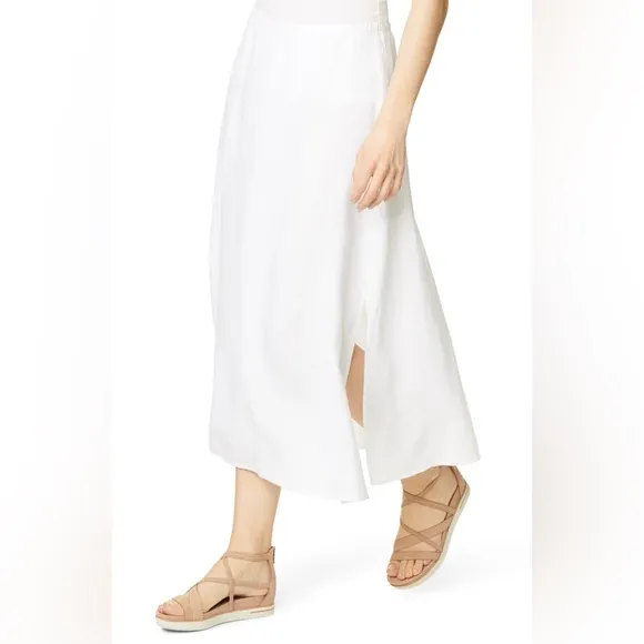 EILEEN FISHER XL Organic Handkerchief Linen Side Slit Midi Skirt in White