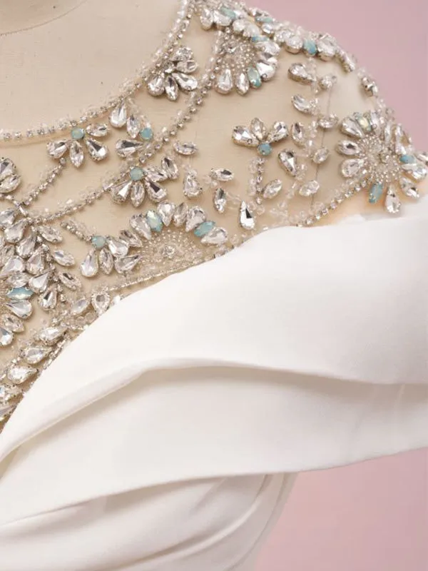 Elegant Off-shoulder Sleeveless A-line Satin White Long Prom Dresses For Party Online, OL330