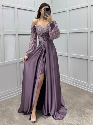 Elegant Off-shoulder Sleeveless Mermaid Satin Long Evening Prom Dresses Online, OLP746