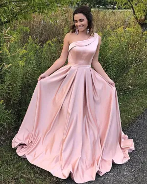Elegant One Shoulder Prom Dresses Satin Ruffles Long Pageant Gowns 2018 New Fashion