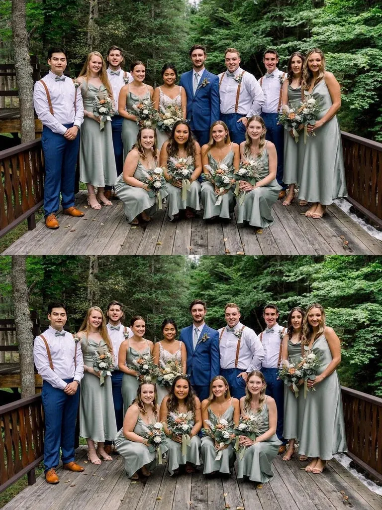 Elegant Spaghetti Straps A-line Satin Dusty Sage Long Bridesmaid Dresses Online, BG686