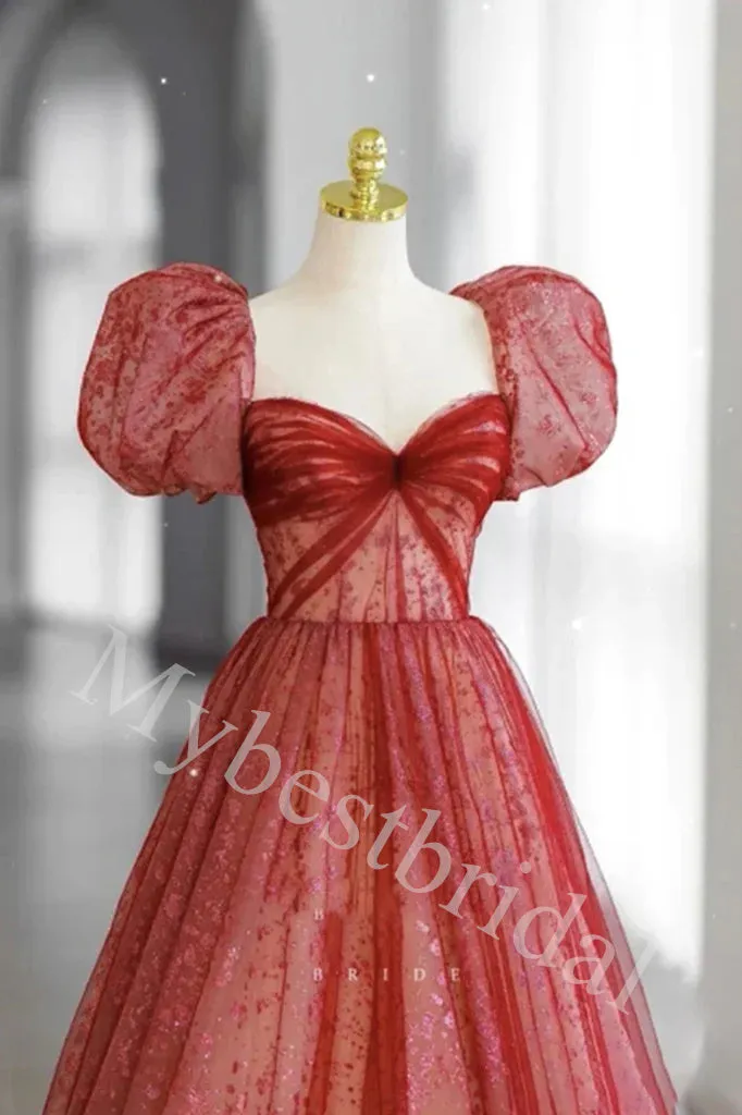 Elegant Sweetheart Cap-sleeves A-line Long Prom Dress,PDS1069