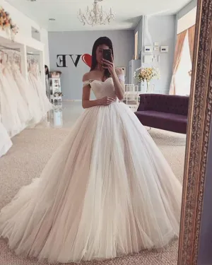 Elegant Tulle Wedding Dress Ball Gown Cap Sleeve Princess Bridal Wedding Gown New Arrival