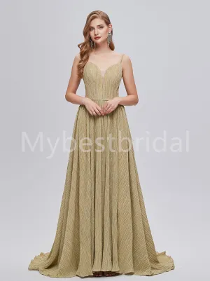 Elegant V-neck Spaghetti straps A-line Prom Dresses, PDS0512