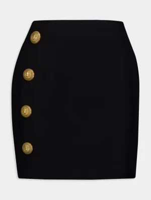 Embossed-Button Wool Miniskirt