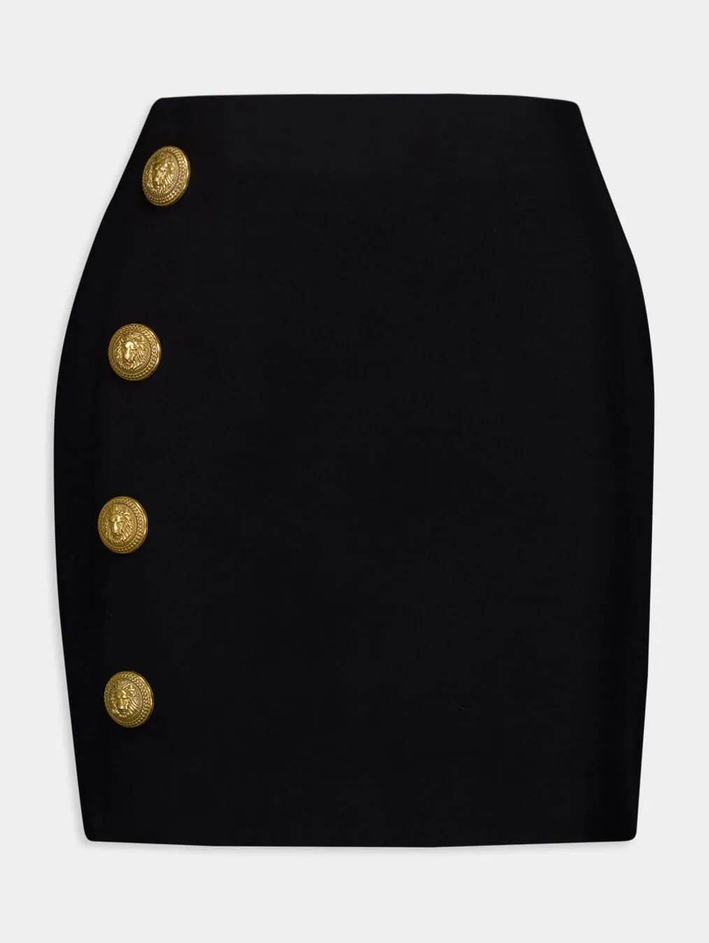 Embossed-Button Wool Miniskirt