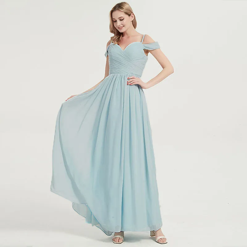Emerald Green Spaghetti Straps Pleated Chiffon Maxi Bridesmaid Dress