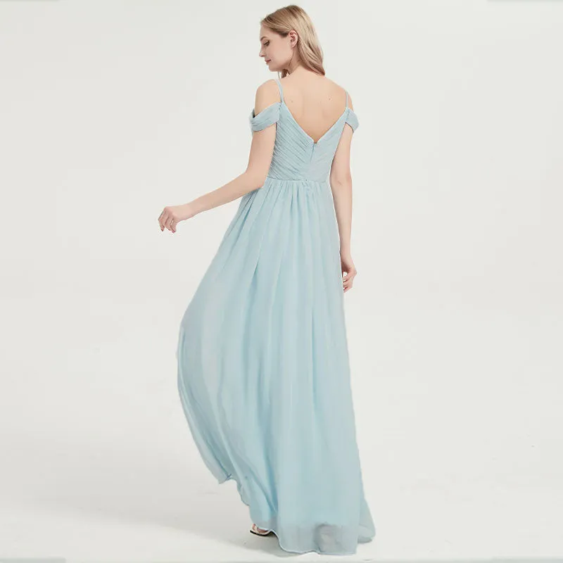 Emerald Green Spaghetti Straps Pleated Chiffon Maxi Bridesmaid Dress