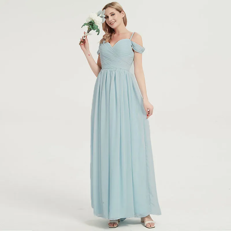 Emerald Green Spaghetti Straps Pleated Chiffon Maxi Bridesmaid Dress