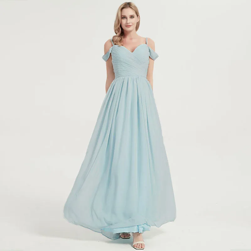Emerald Green Spaghetti Straps Pleated Chiffon Maxi Bridesmaid Dress