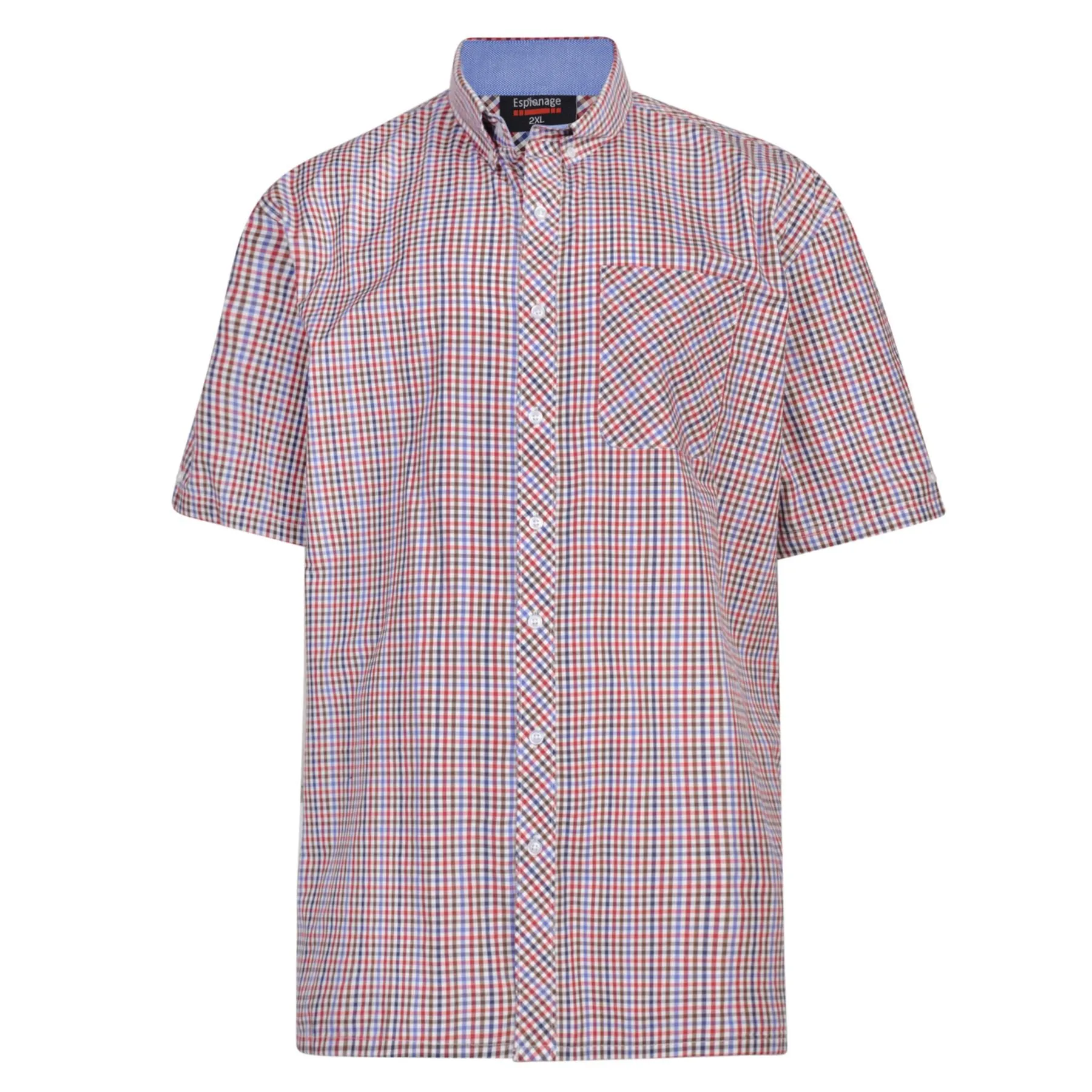 Espionage Mens Classic Short Sleeve Check Button Down Collar Shirt (263)