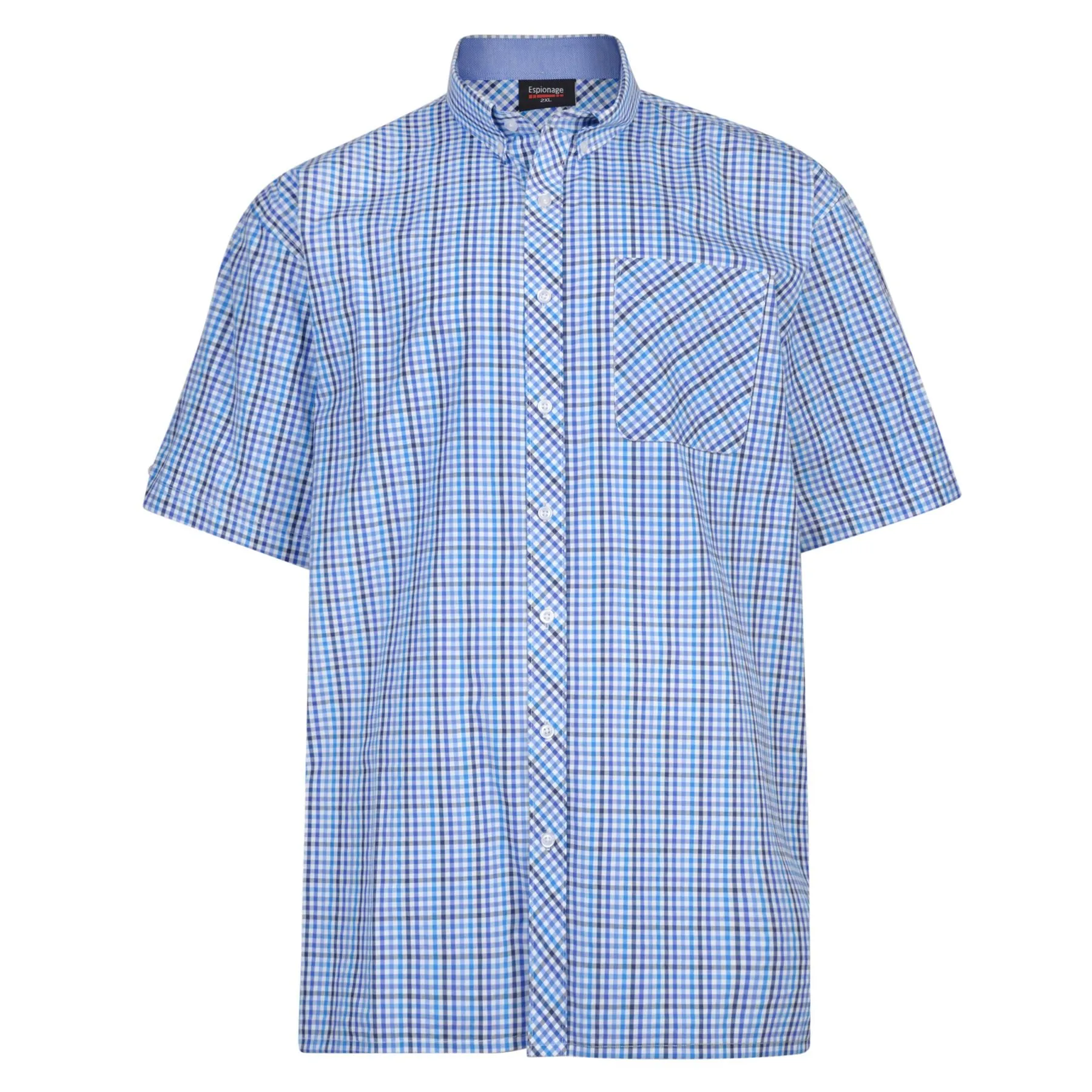 Espionage Mens Classic Short Sleeve Check Button Down Collar Shirt (263)