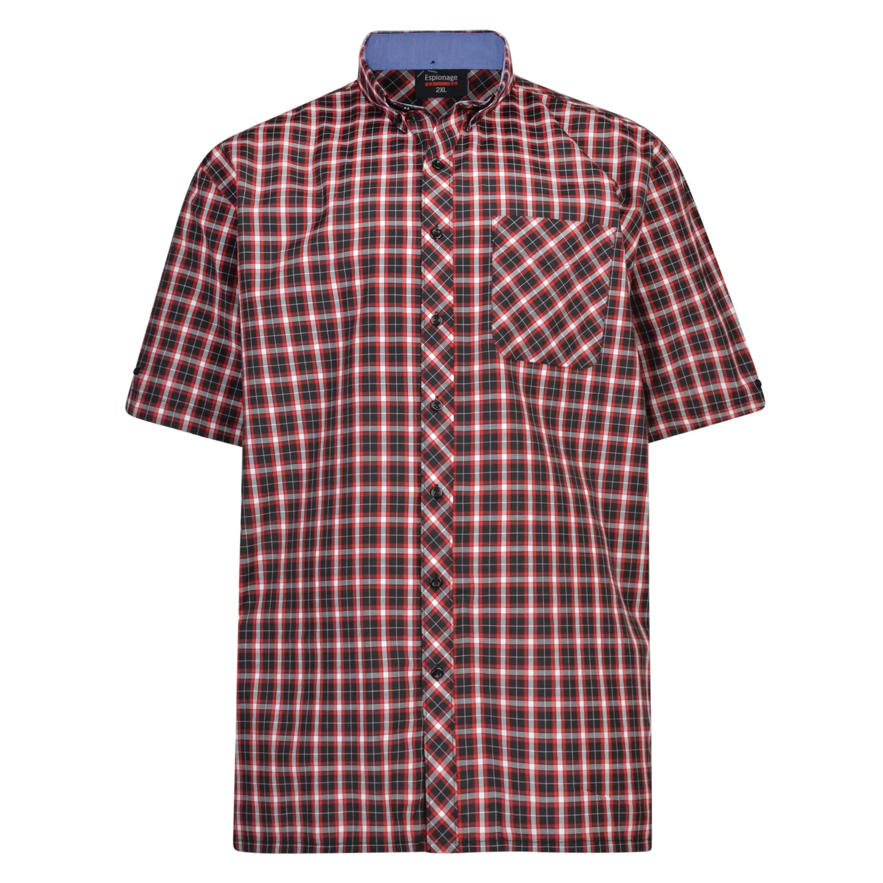 Espionage Mens Classic Short Sleeve Check Button Down Collar Shirt (263)