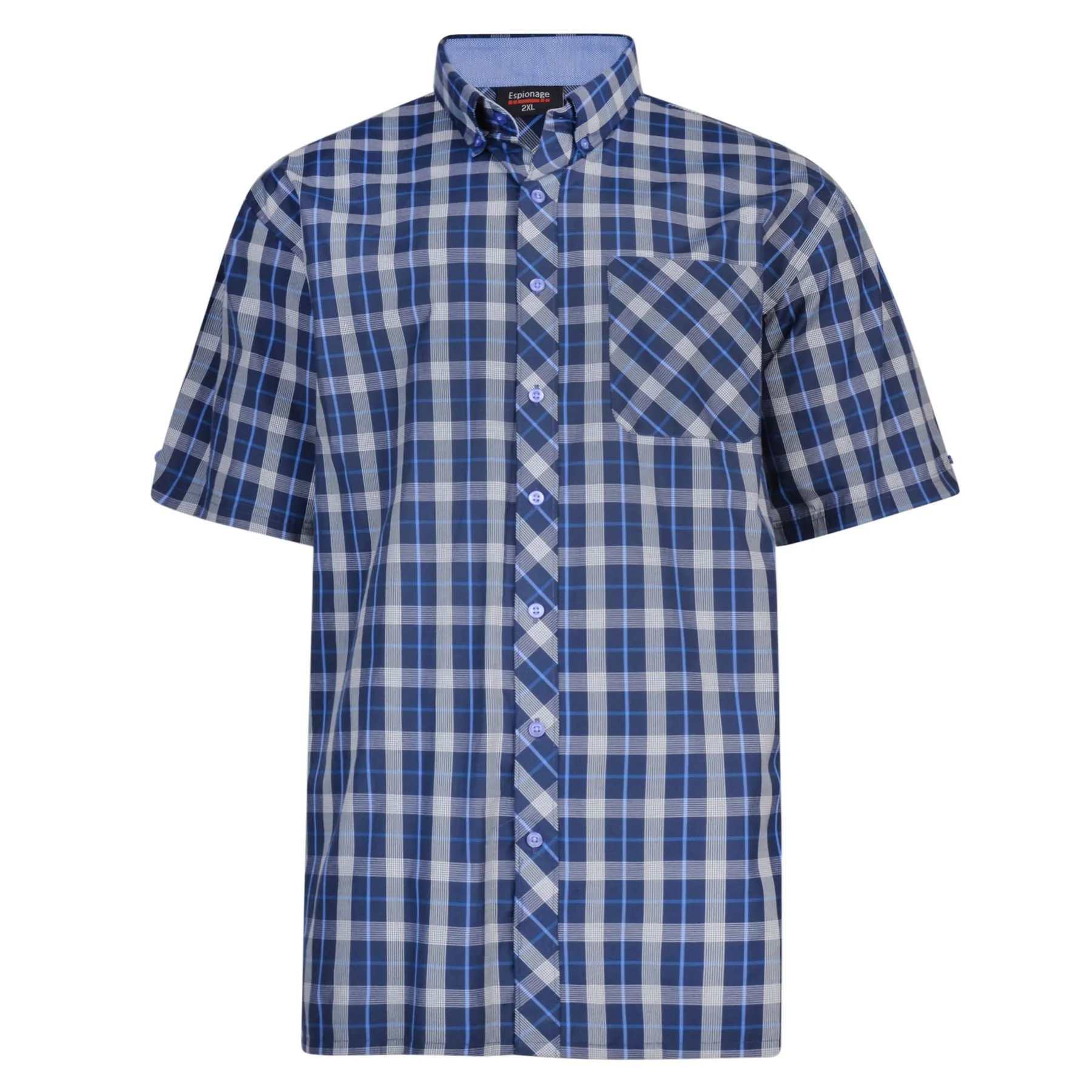 Espionage Mens Classic Short Sleeve Check Button Down Collar Shirt (263)