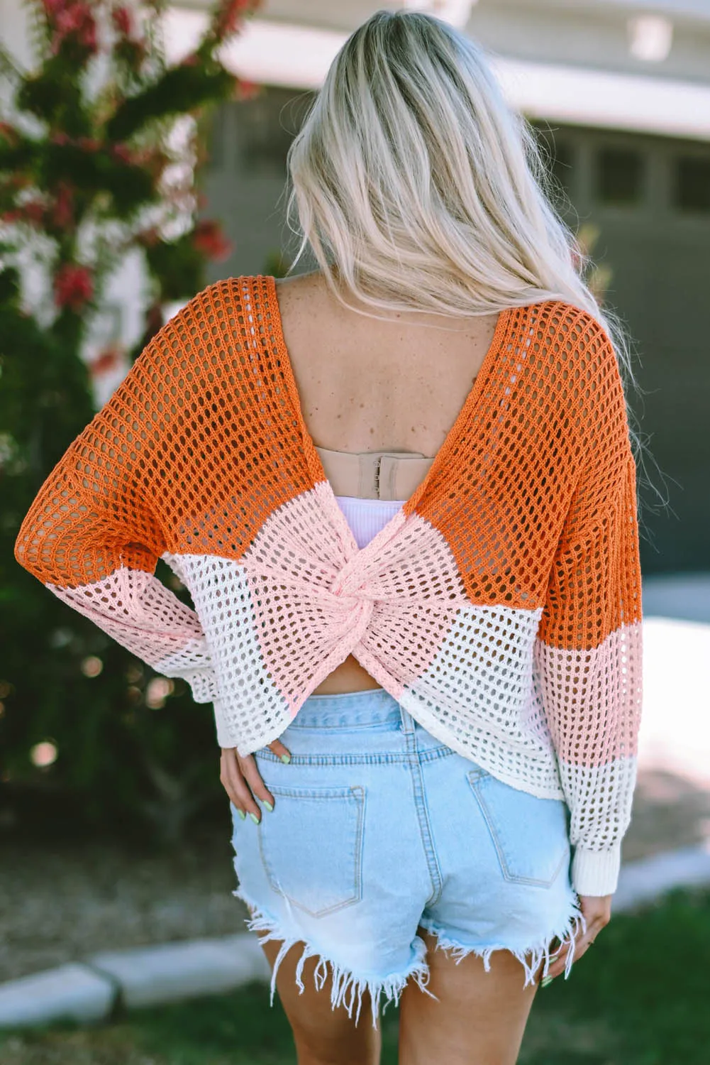 Eyelet Twisted Back Knit Top