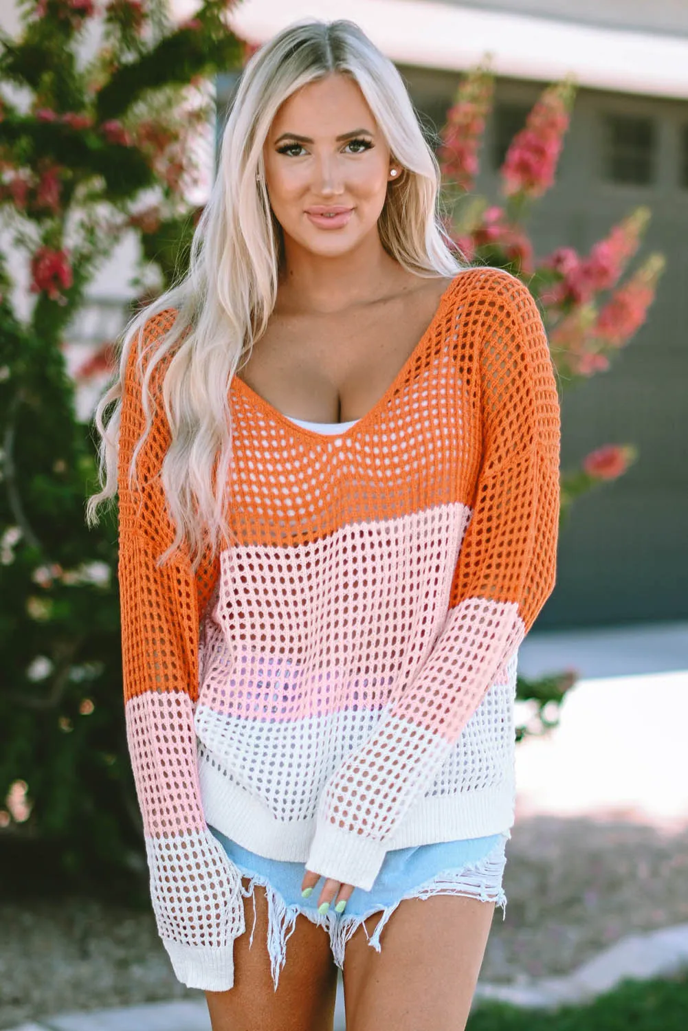 Eyelet Twisted Back Knit Top