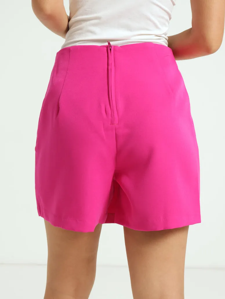 Fancy Button Wrap Over Skort - Dark Pink
