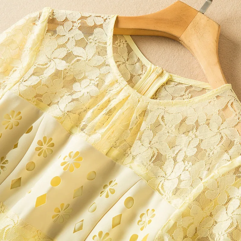 Fashion Short Sleeve Lace Patchwork Hollow Elegant Party Dress