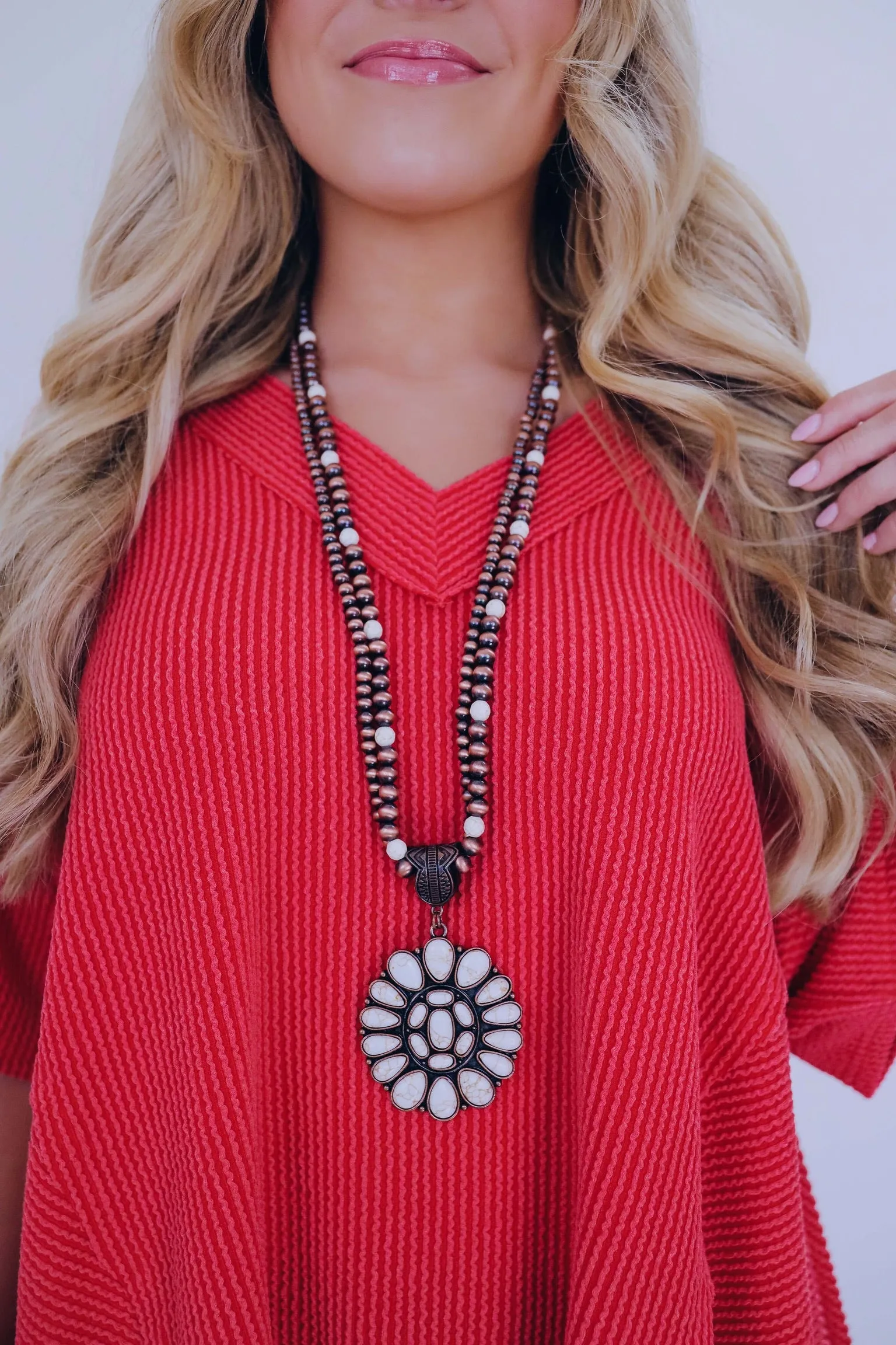 Floral Stone Pendant Layered Necklace