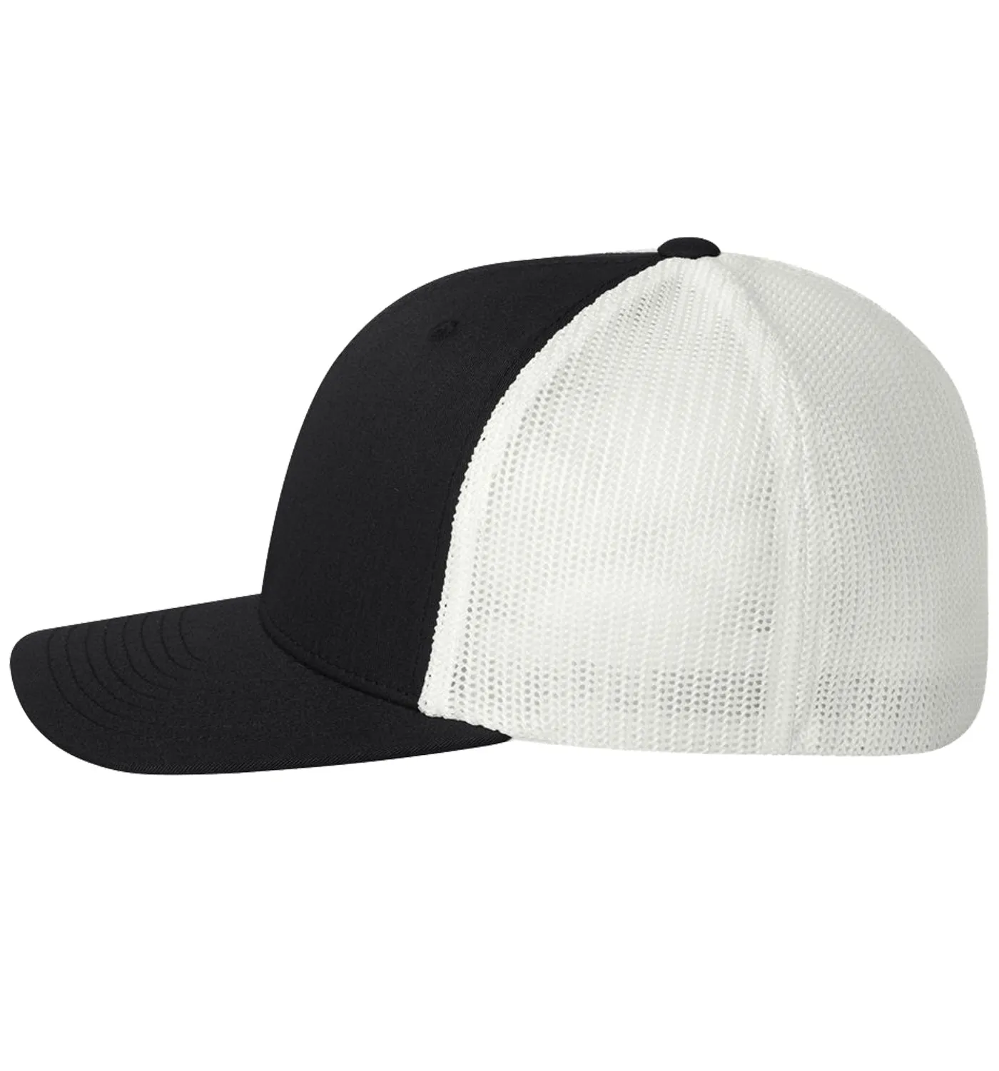 Flounder Deco 6 Panel Flexfit Trucker Hat Black White