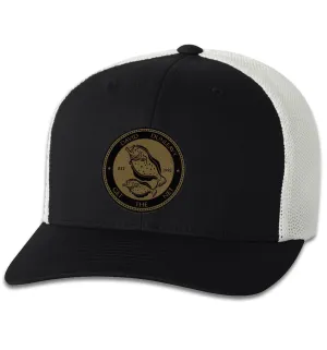 Flounder Deco 6 Panel Flexfit Trucker Hat Black White
