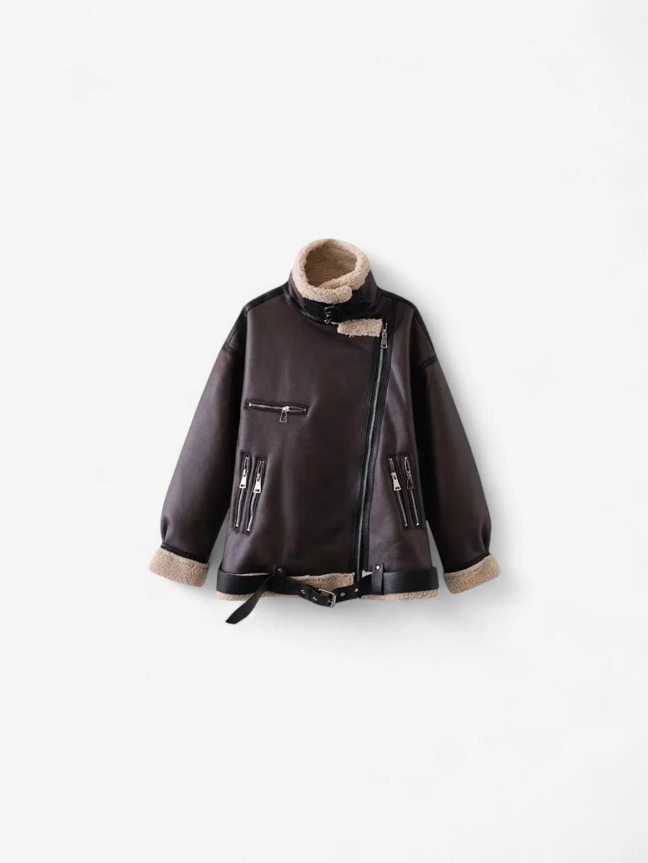 Foxes | Women's Motorcycle Jacket Warm Winter Coat with Belt