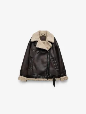 Foxes | Women's Motorcycle Jacket Warm Winter Coat with Belt