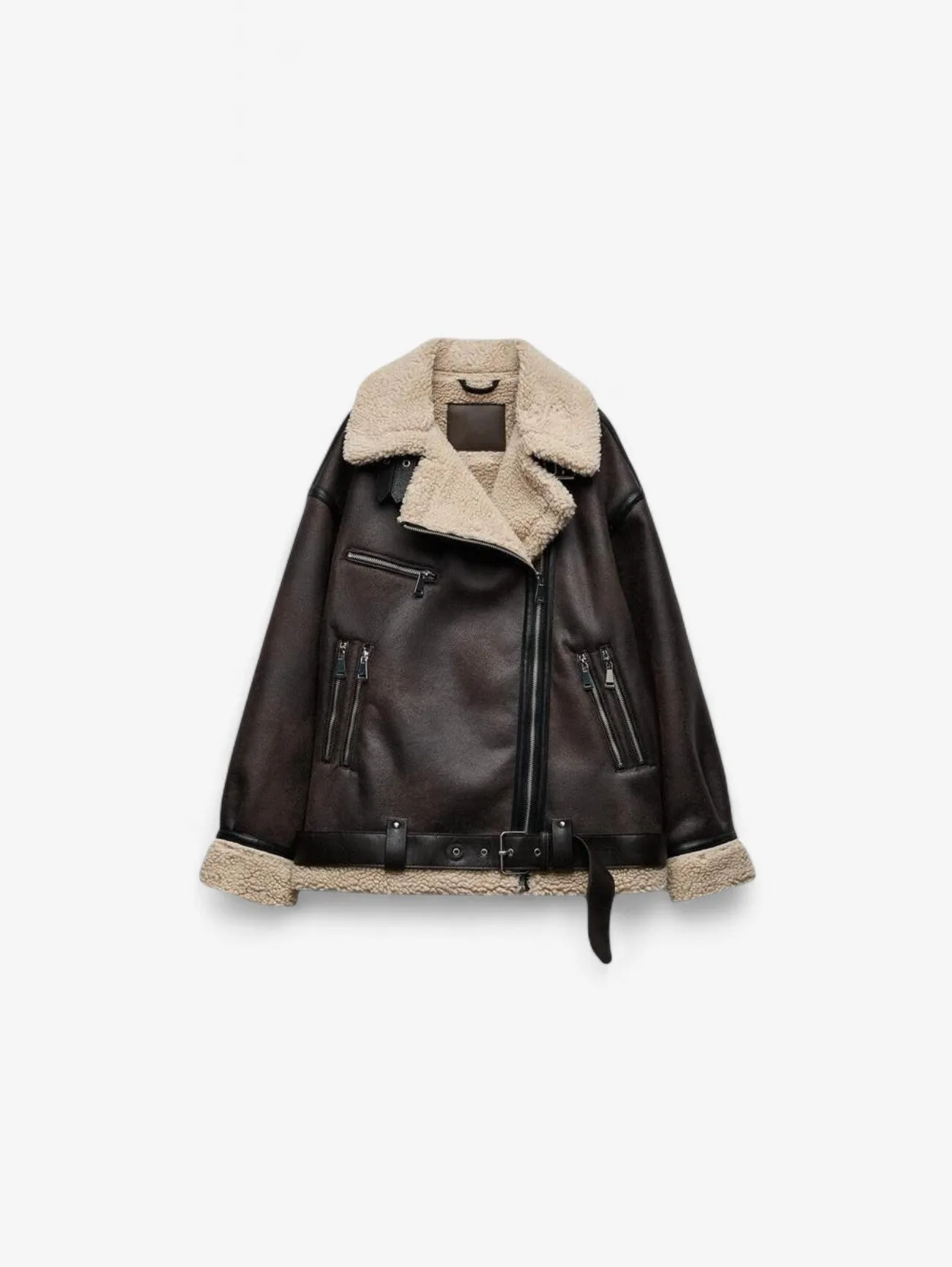 Foxes | Women's Motorcycle Jacket Warm Winter Coat with Belt