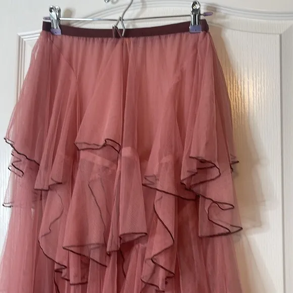Free People One Godet Mesh Layered Half Slip Pink Dusty Rose Small