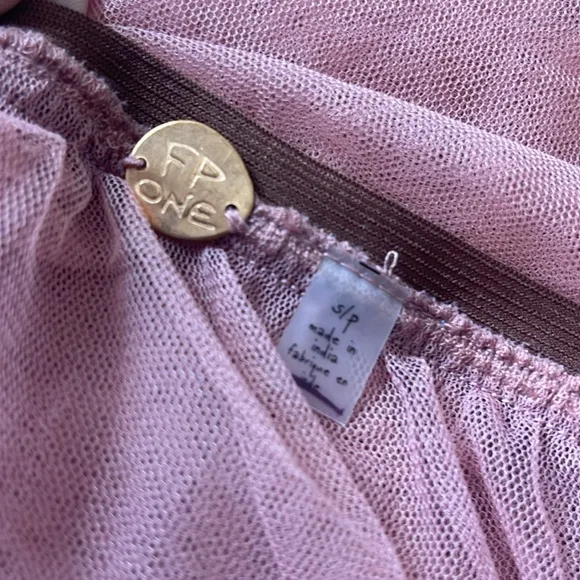 Free People One Godet Mesh Layered Half Slip Pink Dusty Rose Small