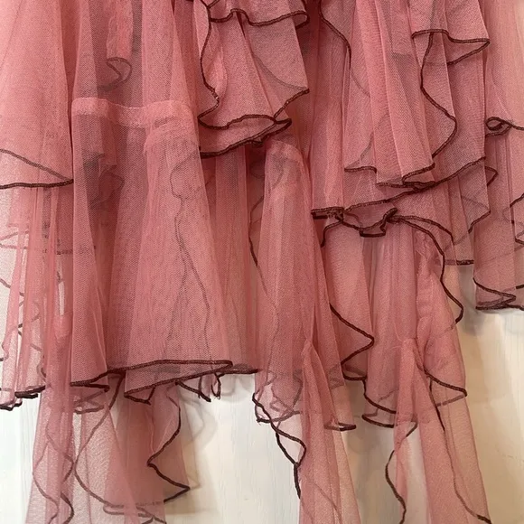 Free People One Godet Mesh Layered Half Slip Pink Dusty Rose Small