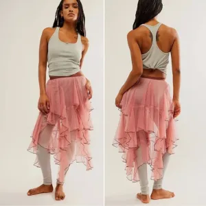 Free People One Godet Mesh Layered Half Slip Pink Dusty Rose Small