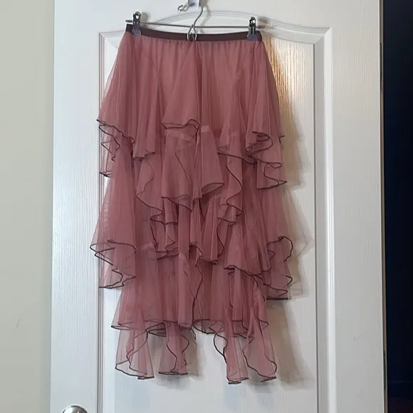 Free People One Godet Mesh Layered Half Slip Pink Dusty Rose Small