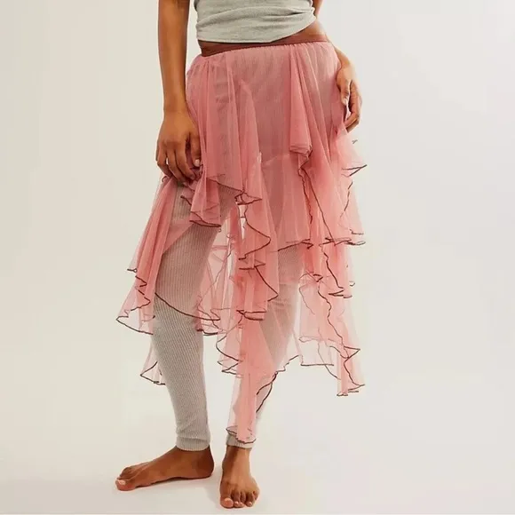 Free People One Godet Mesh Layered Half Slip Pink Dusty Rose Small