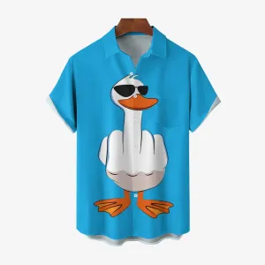 Funny Cartoon Duck Print Men's Button Pocket Short Sleeve Shirt 2412008281