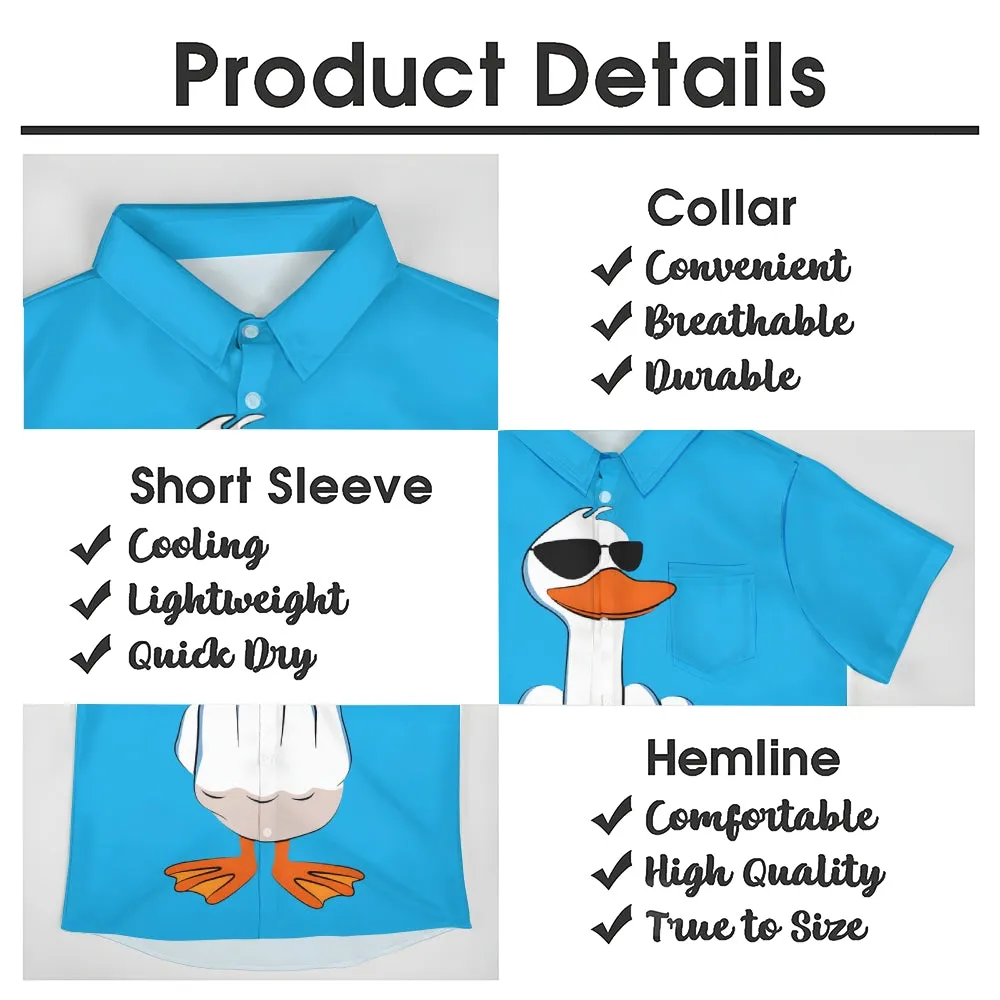 Funny Cartoon Duck Print Men's Button Pocket Short Sleeve Shirt 2412008281