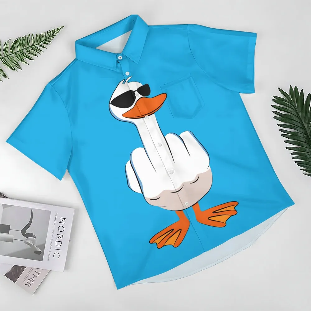 Funny Cartoon Duck Print Men's Button Pocket Short Sleeve Shirt 2412008281