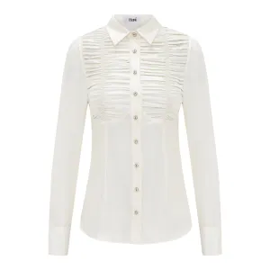 Gathered Long-Sleeve Silk Blouse (Try-on)